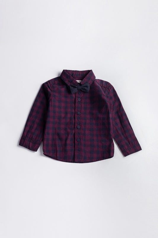 Checkered Shirt with Bow-Tie